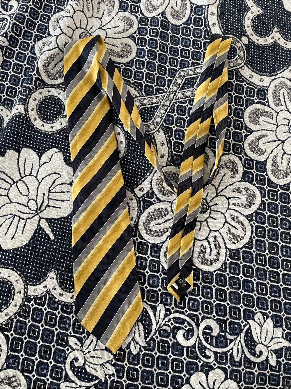 Carlo Monza yellow and blue striped tie 100% silk